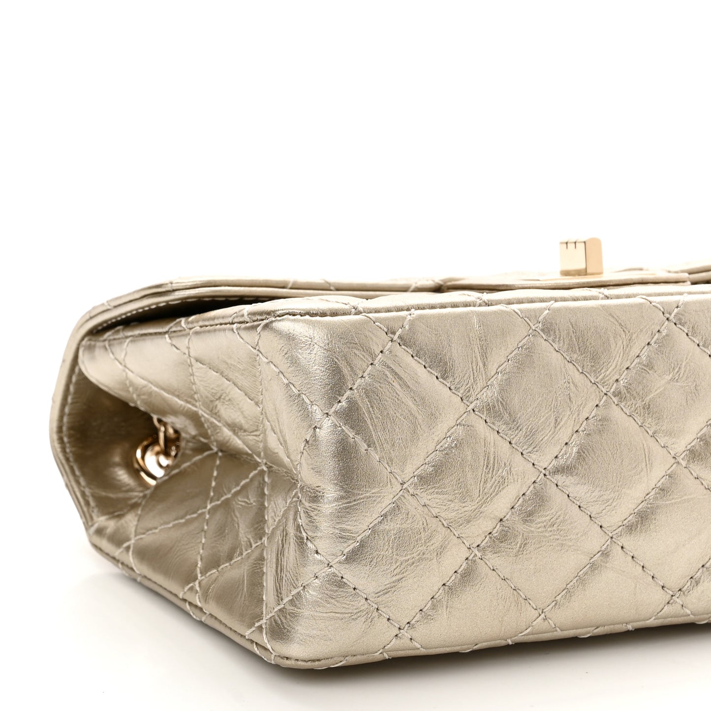 Metallic Aged Calfskin Quilted 2.55 Reissue Mini Flap Light Gold