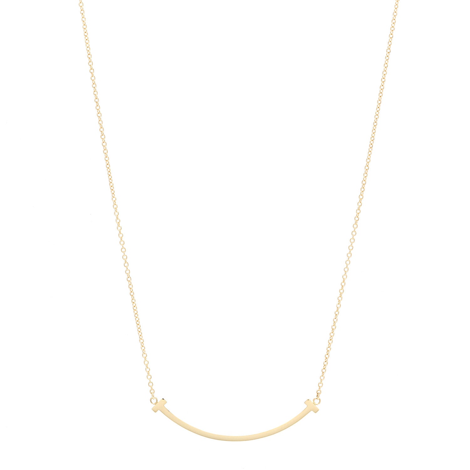 Tiffany 18K Yellow Gold Small T Smile Pendant Necklace 1 of 5