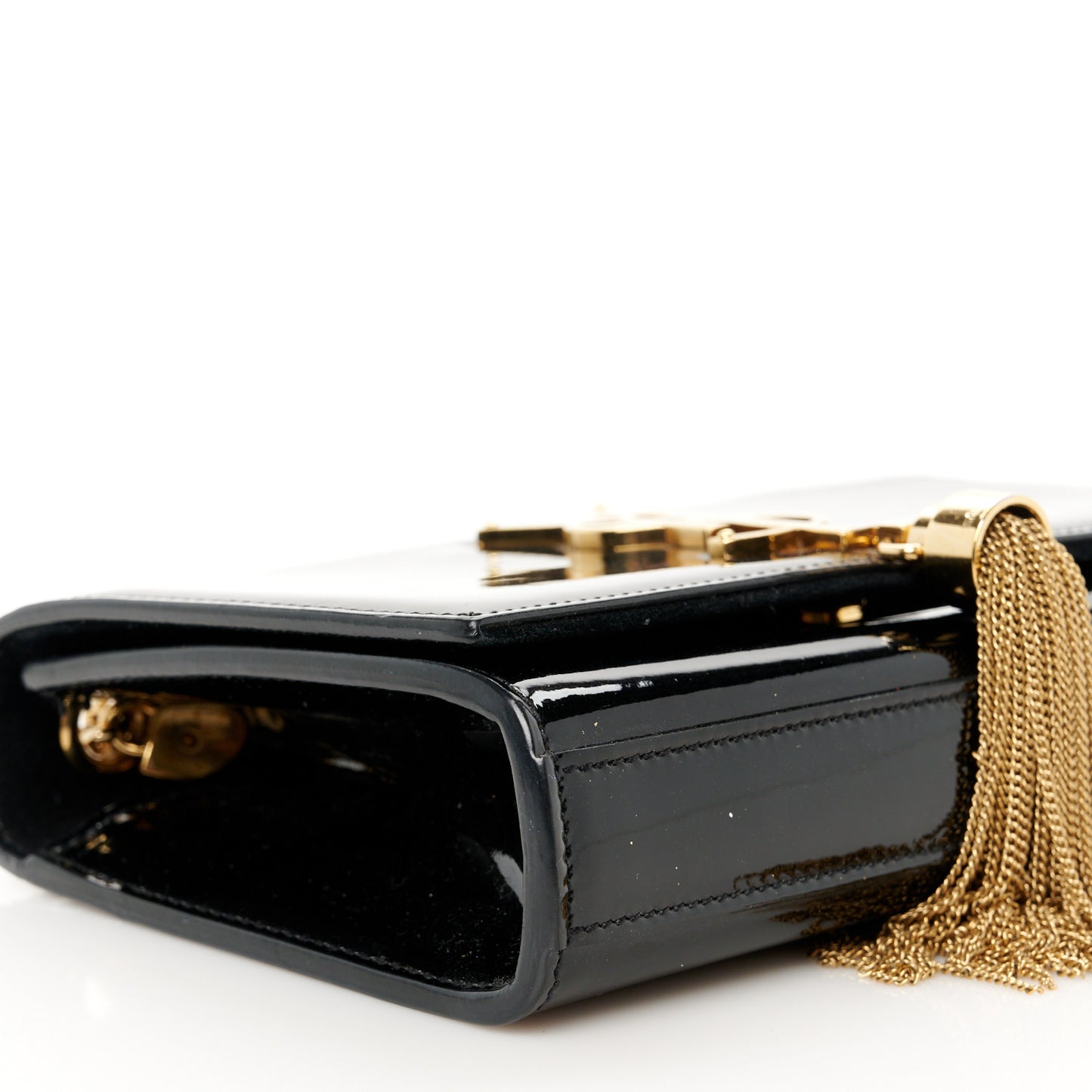 Patent Small Classic Monogram Kate Tassel Satchel Black