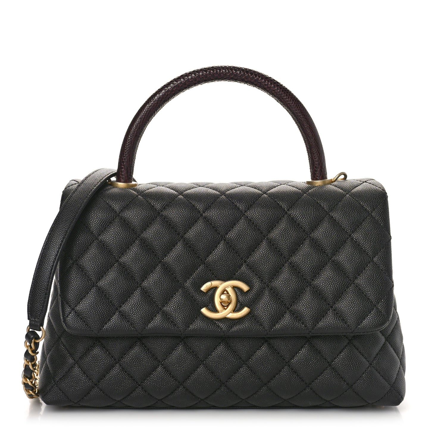 Caviar Lizard Quilted Small Coco Handle Flap Black