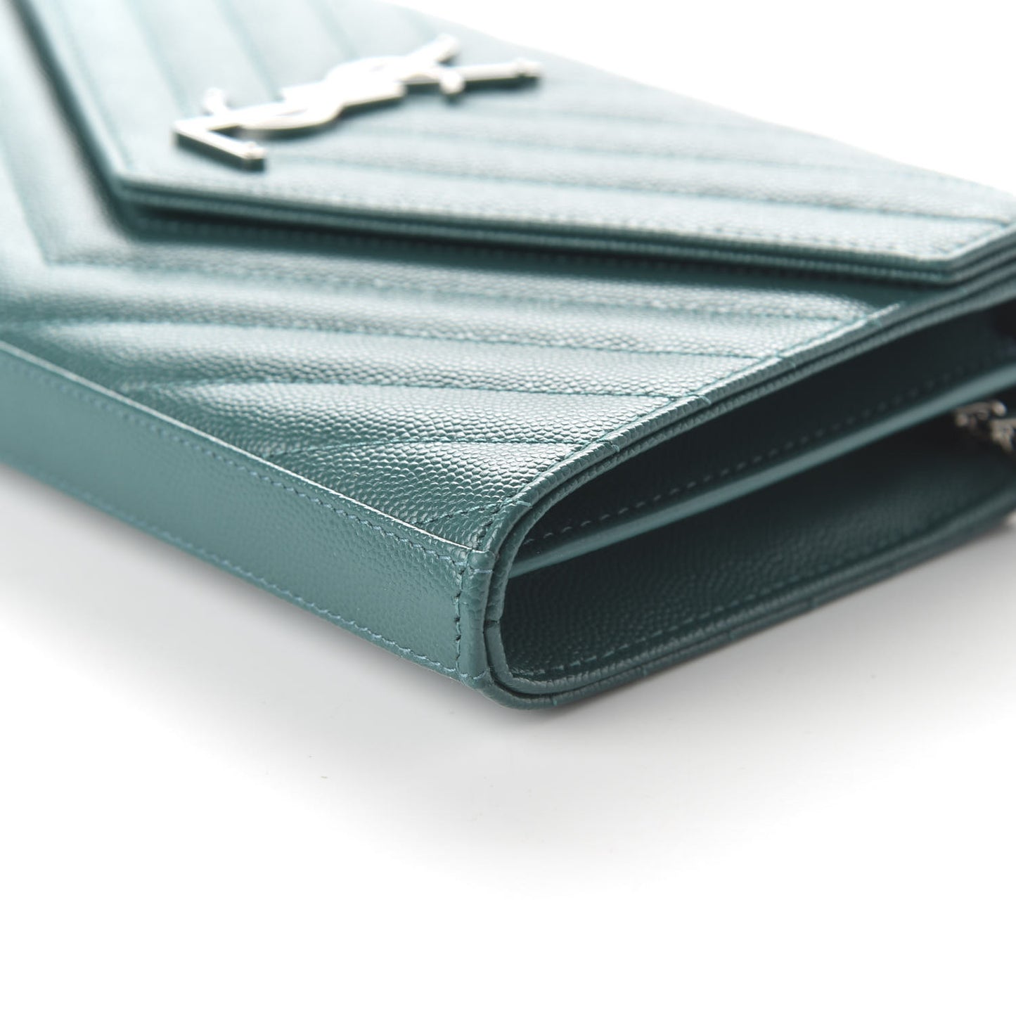 Grain De Poudre Matelasse Chevron Monogram Chain Wallet Malachite