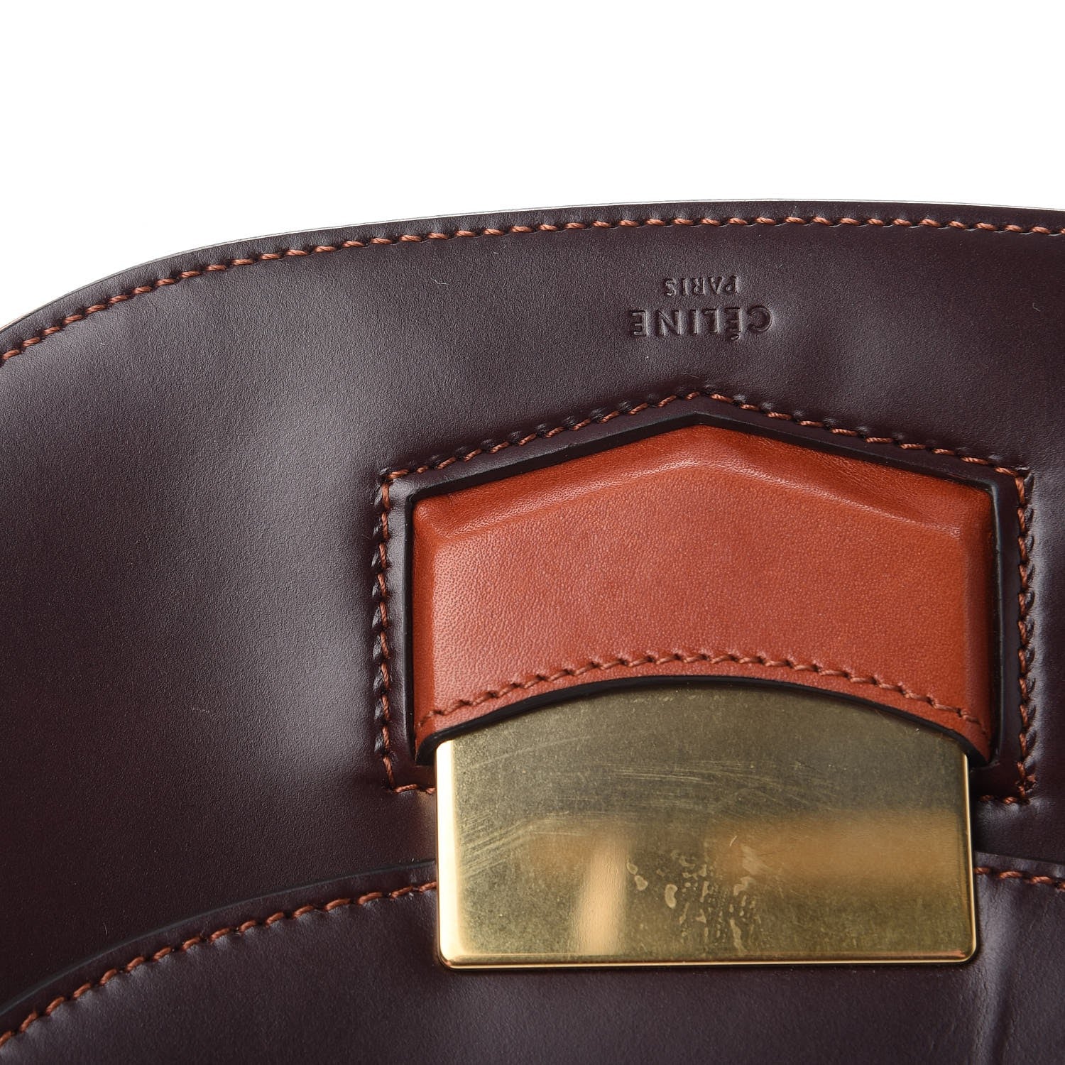 Celine Glazed Calfskin Small Bi-Color Trotteur Burgundy 9 of 10