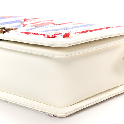 Chanel Sequin Canvas New Medium Cuba Boy Flap White Blue Red 10 of 10