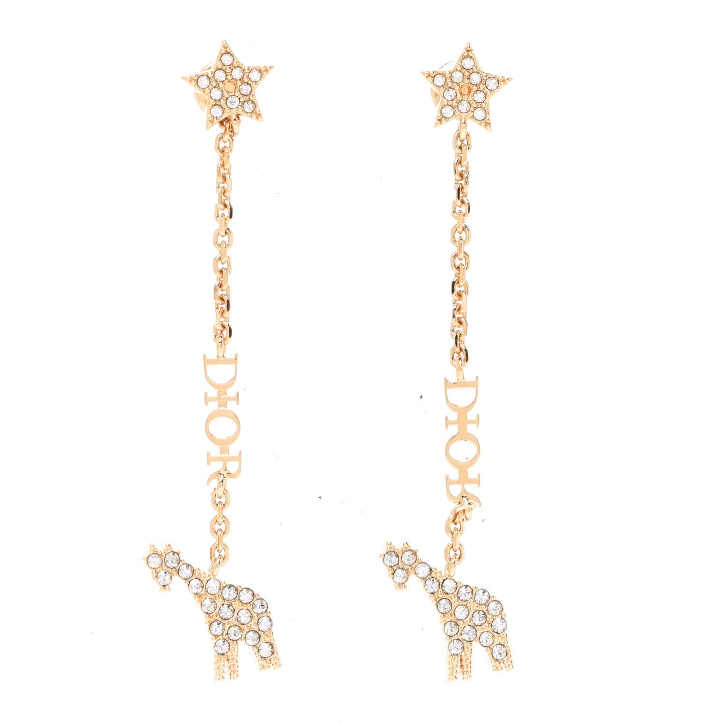 Crystal Diorable Giraffe Logo Drop Earrings Gold