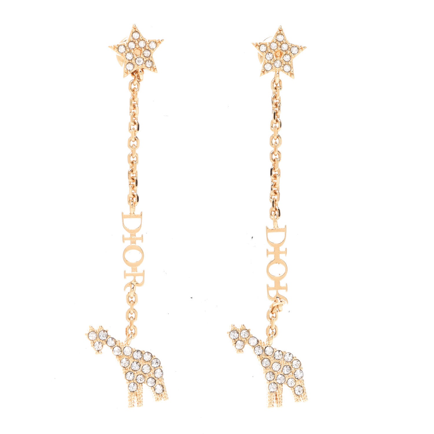 Christian Dior Crystal Diorable Giraffe Logo Drop Earrings Gold 1 of 4