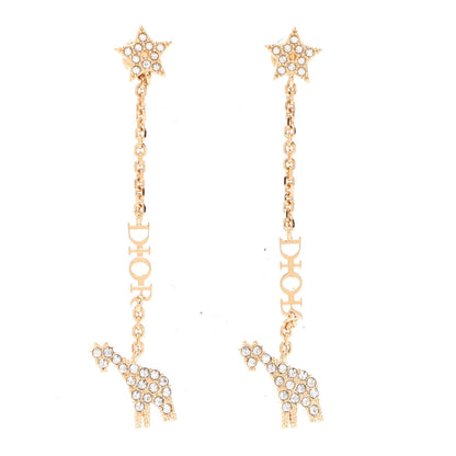 Christian Dior Crystal Diorable Giraffe Logo Drop Earrings Gold 1 of 4