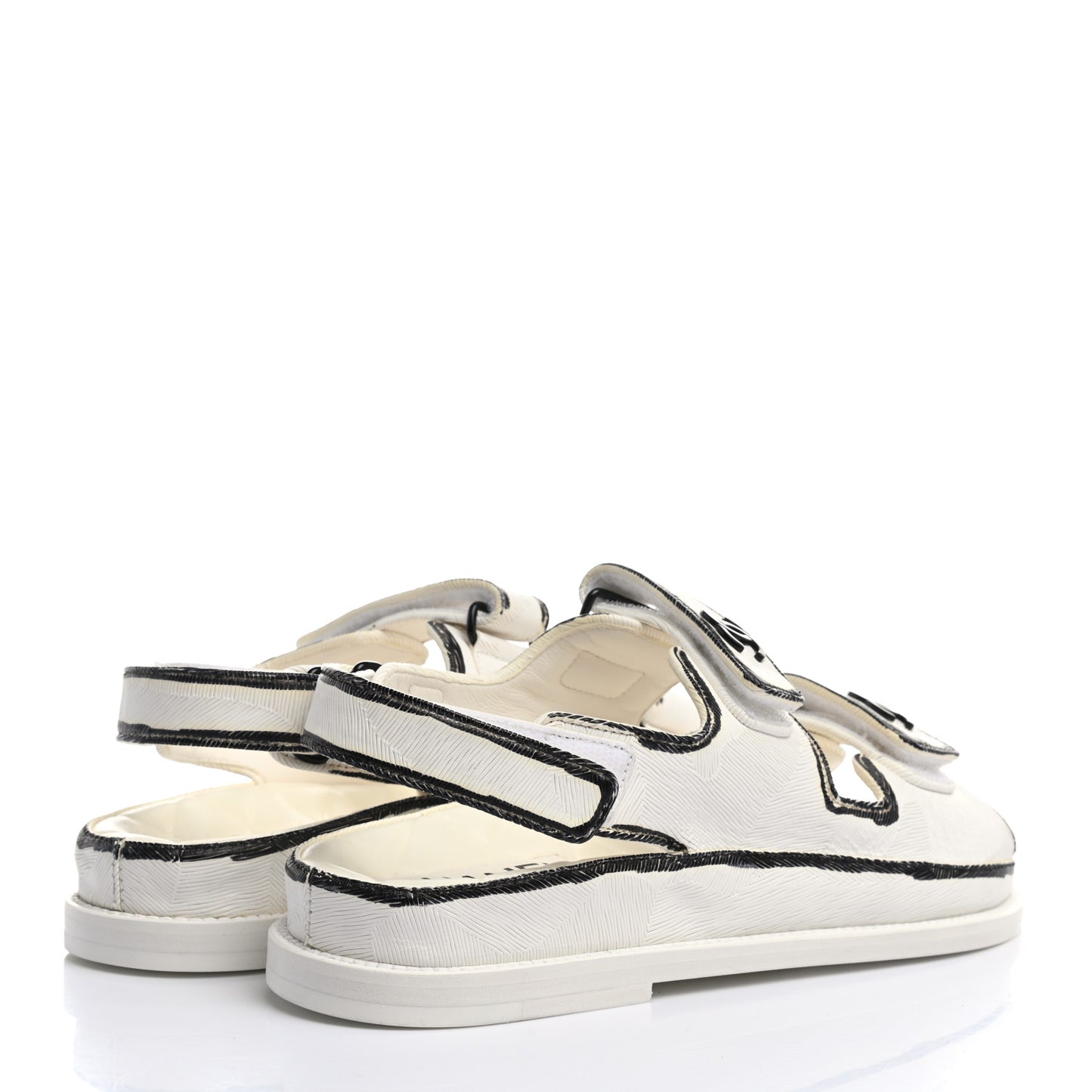 Calfskin Printed Velcro Dad Sandals 38 White Black