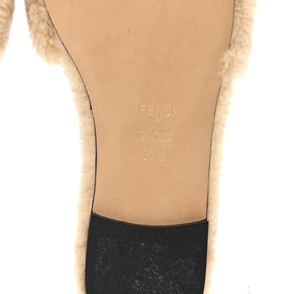 Fendi Shearling FF Baguette Slide Sandals 37.5 Beige Naturale 7 of 9