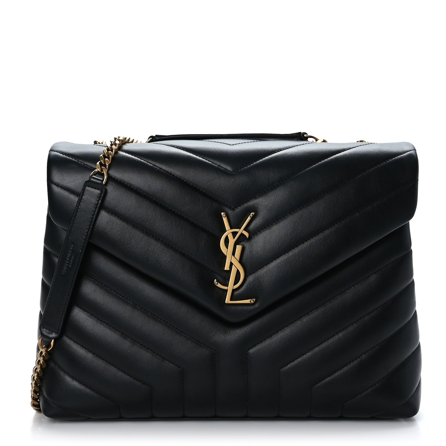 Calfskin Y Quilted Monogram Medium Loulou Chain Satchel Black