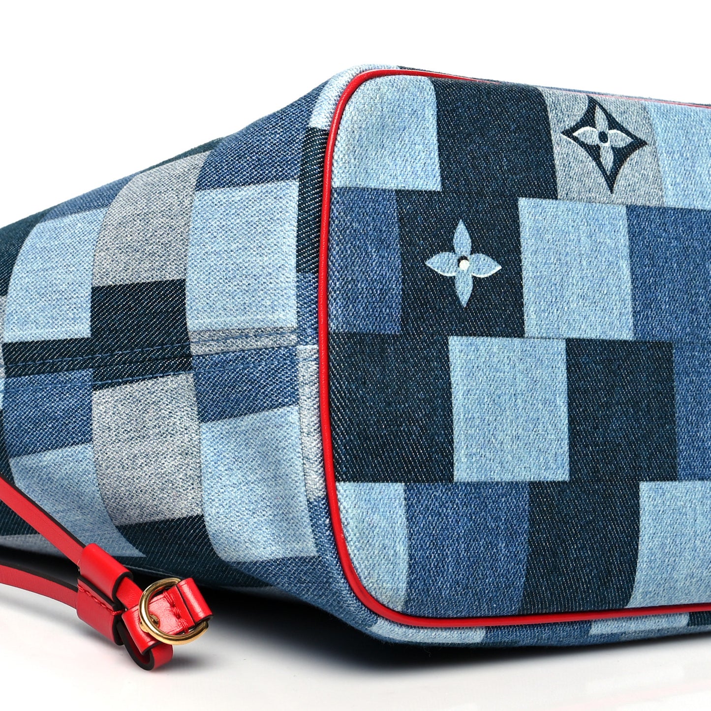 Denim Damier Monogram Patchwork Neverfull Blue Rouge
