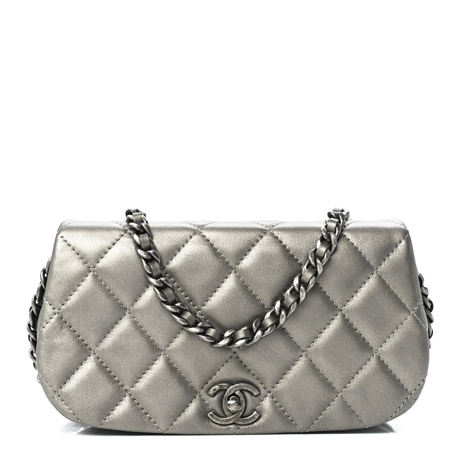 Chanel Metallic Calfskin Quilted Flap Clutch With Chain Ruthenium 1 of 12