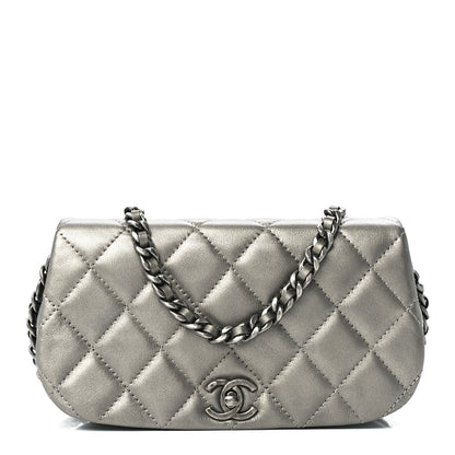Chanel Metallic Calfskin Quilted Flap Clutch With Chain Ruthenium 1 of 12