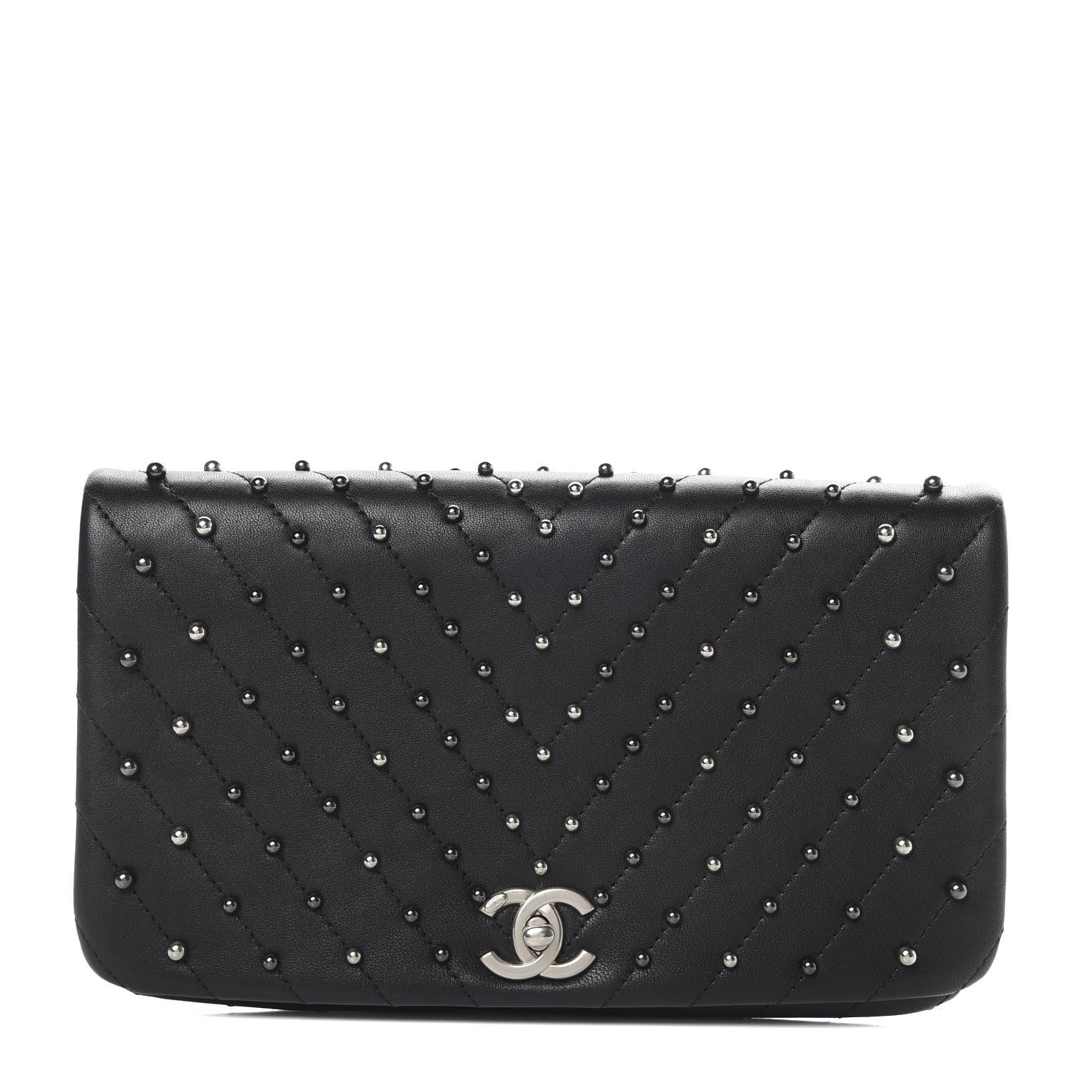 Chanel Lambskin Chevron Quilted Studded Stud Wars Flap Clutch Black 1 of 10