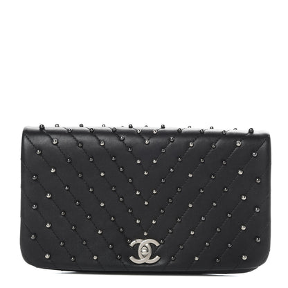 Chanel Lambskin Chevron Quilted Studded Stud Wars Flap Clutch Black 1 of 10
