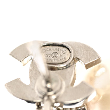 Chanel Crystal Pearl CC Drop Earrings Silver Pearly White 5 of 5