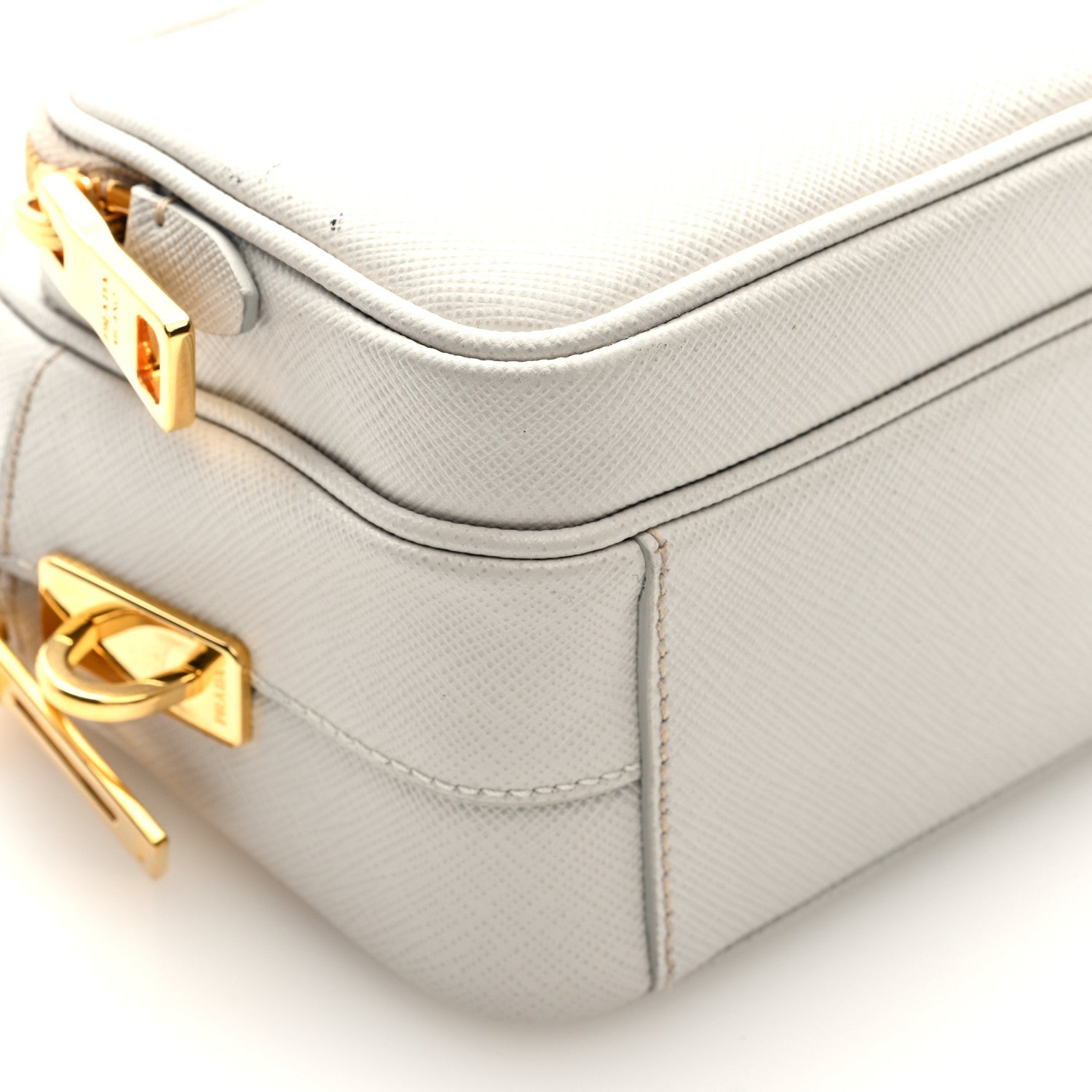 Prada Saffiano Lux Double Zip Crossbody Bag Talco 9 of 10