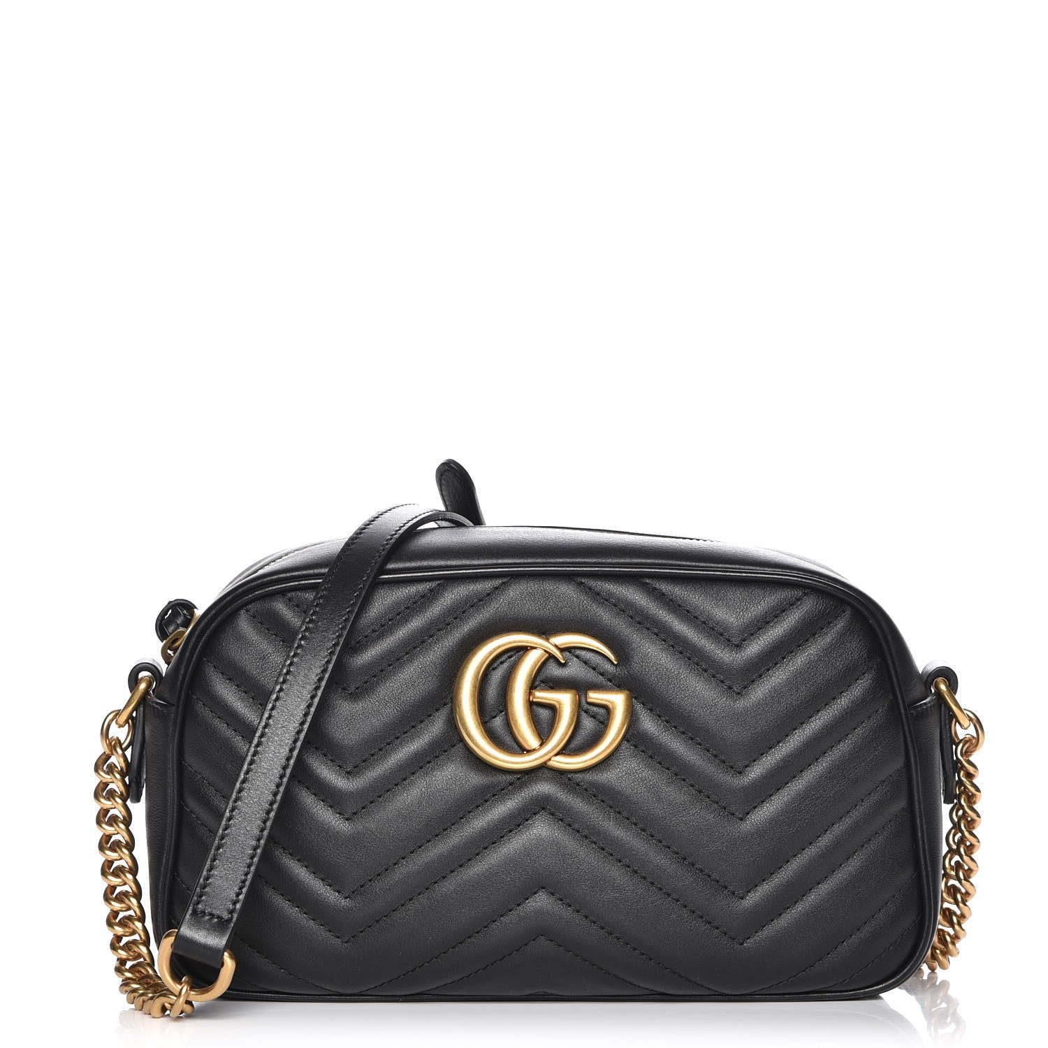 Gucci Calfskin Matelasse Small GG Marmont Chain Shoulder Bag Black 1 of 7