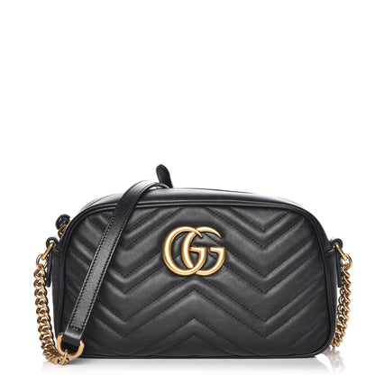 Gucci Calfskin Matelasse Small GG Marmont Chain Shoulder Bag Black 1 of 7