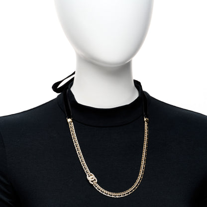 Chanel Metal Lambskin Crystal CC Chain Tie Headband Gold Black 2 of 5