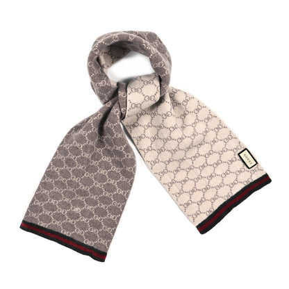 Gucci Wool Tricot GG Monogram Web Solange Scarf Coffee Ivory 1 of 4