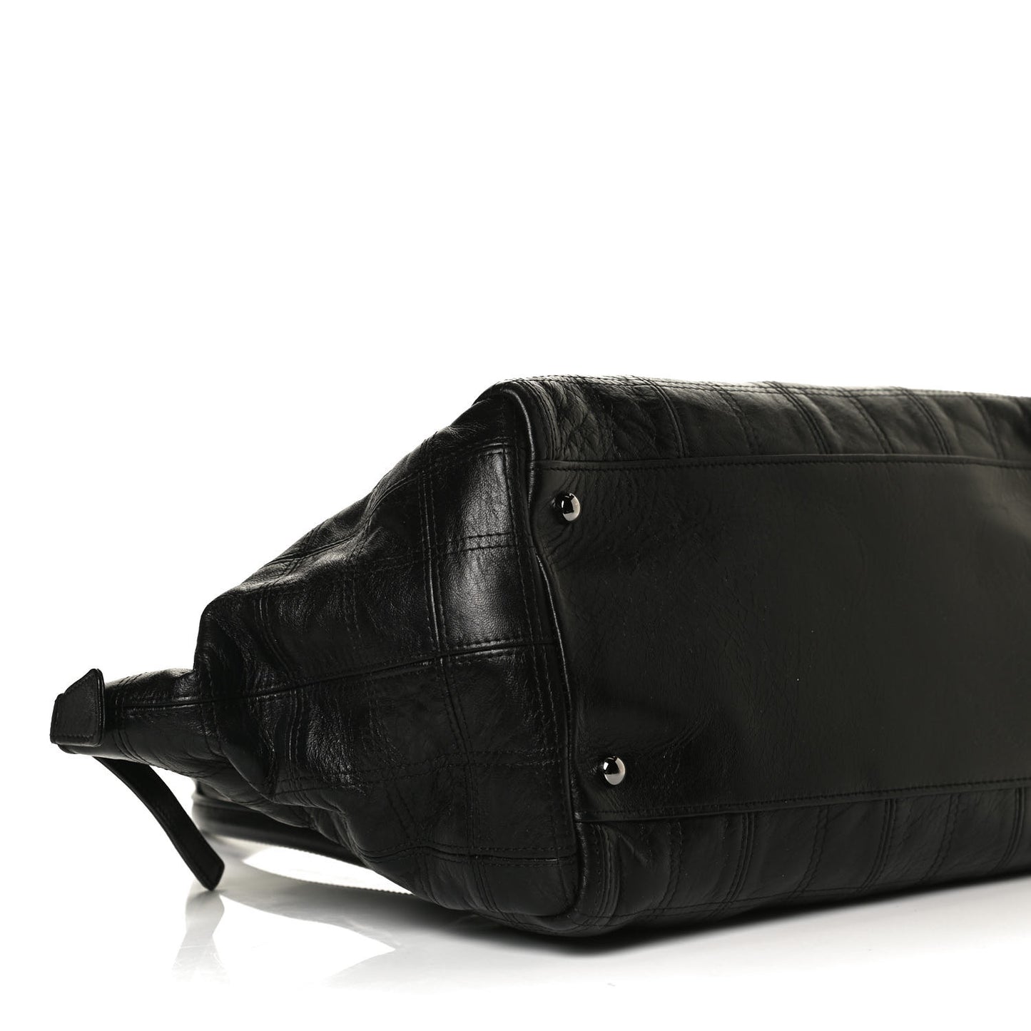 Lambskin Square Stitched Lax East West Tote Black