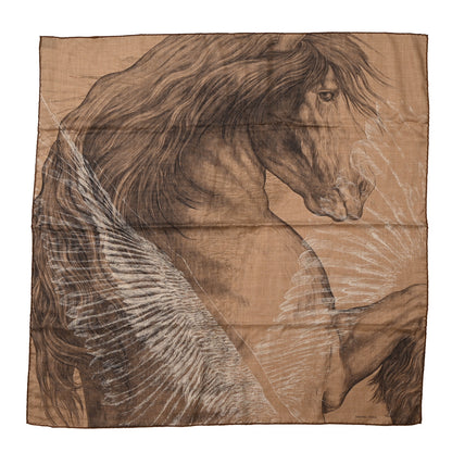 Hermes Cashmere Silk Les Ailes De Pegase Scarf 100 Caramel Black Creme 1 of 4