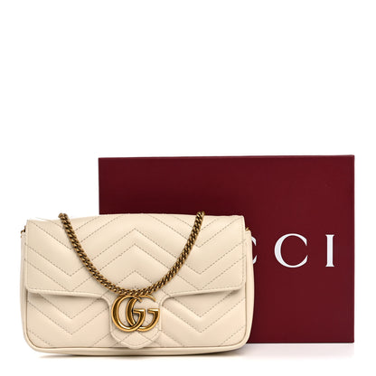 Gucci Calfskin Matelasse Mini GG Marmont Shoulder Bag With Card Holder White Black 12 of 12