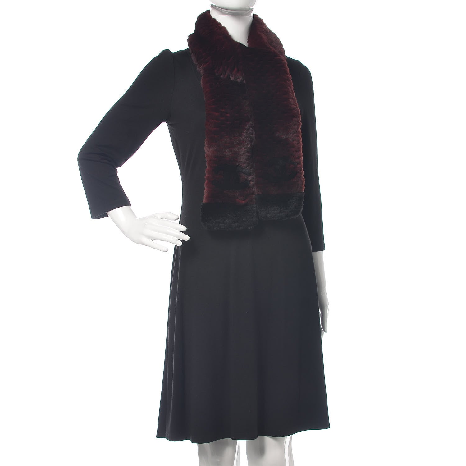 Chanel Orylag Rabbit Fur CC Scarf Red Black 2 of 4