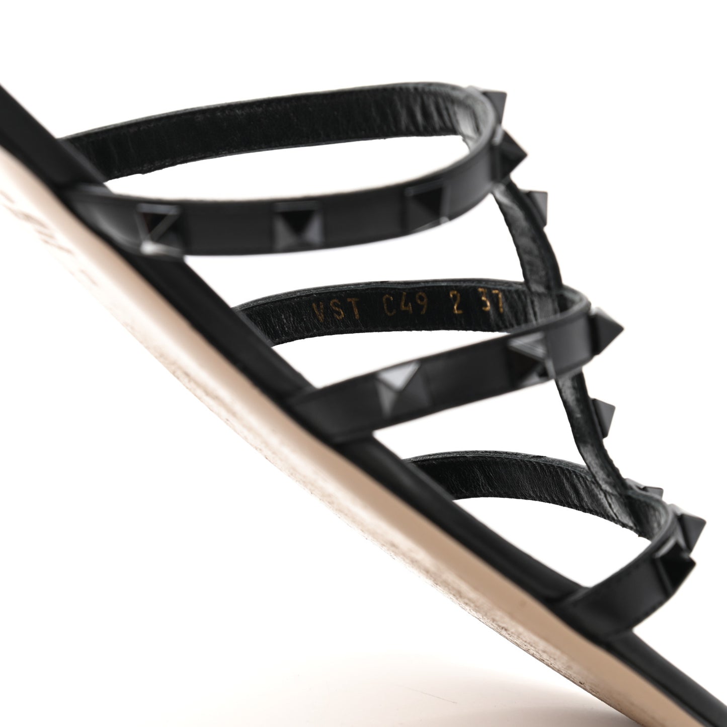 Nappa Monochrome Rockstud Caged Flat Slide Sandals 37 Black