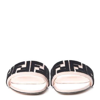 Fendi Vitello Velvet FF Reloaded Flat Slide Sandals 37.5 Soap Black 2 of 11