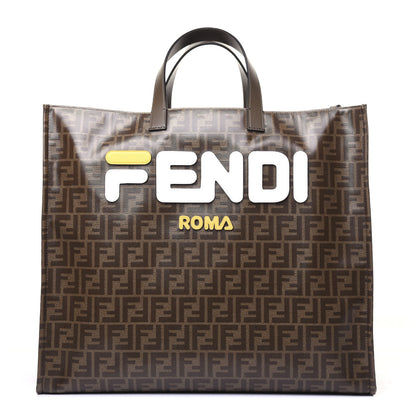 Fendi X FILA Glazed Fabric FF 1974 Mania Large Shopping Tote Bag Mogano Panna White 1 of 18