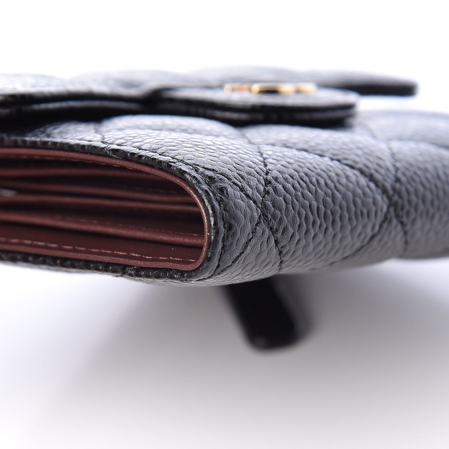 Caviar Quilted Compact Flap Wallet Black