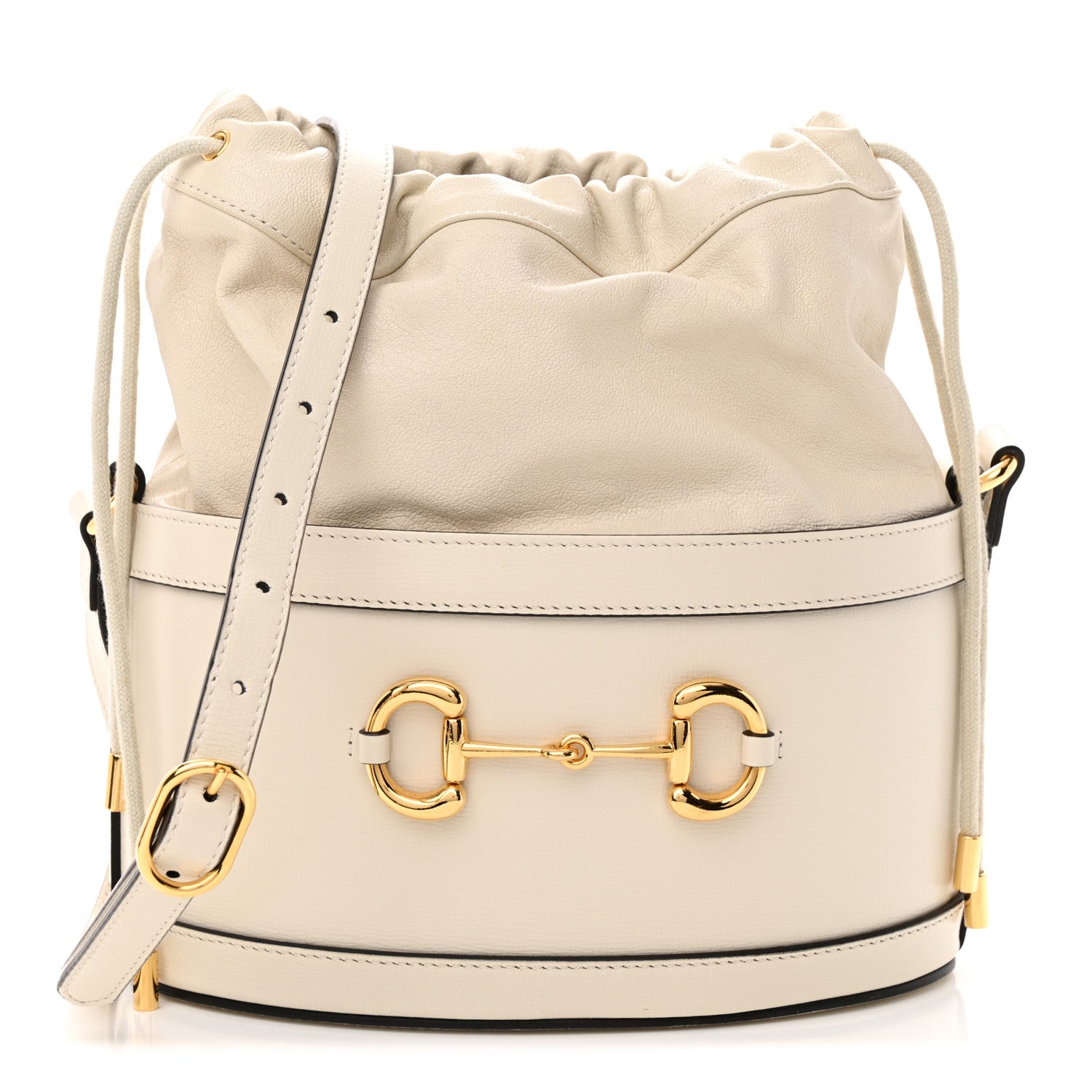 Gucci Azalea Sakai Calfskin Horsebit 1955 Drawstring Bucket Bag Mystic White 1 of 11