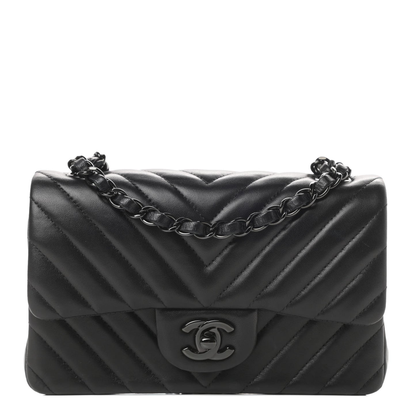 Lambskin Chevron Quilted Mini Rectangular Flap So Black