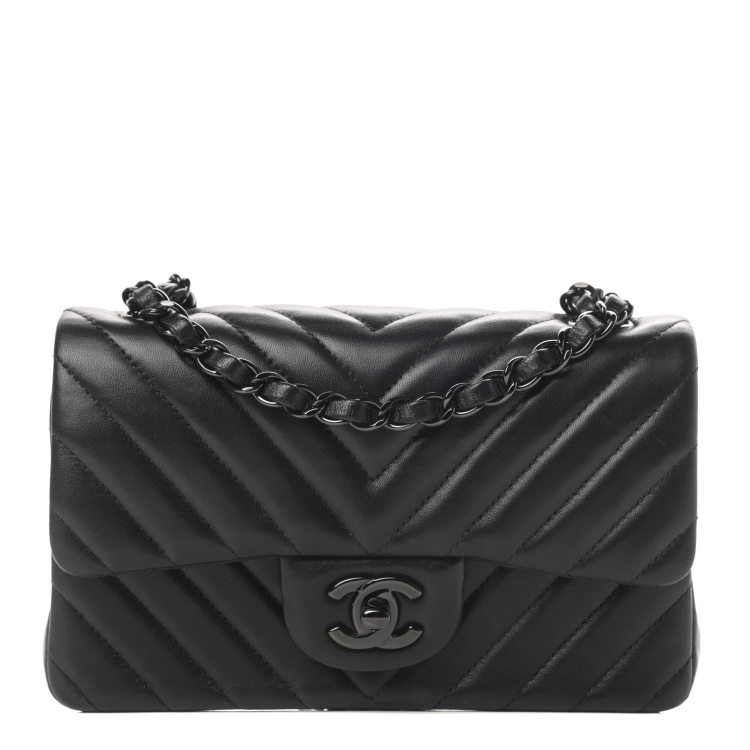Chanel Lambskin Chevron Quilted Mini Rectangular Flap So Black 1 of 16