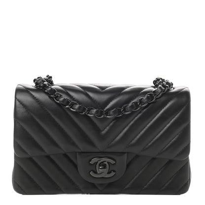 Chanel Lambskin Chevron Quilted Mini Rectangular Flap So Black 1 of 16