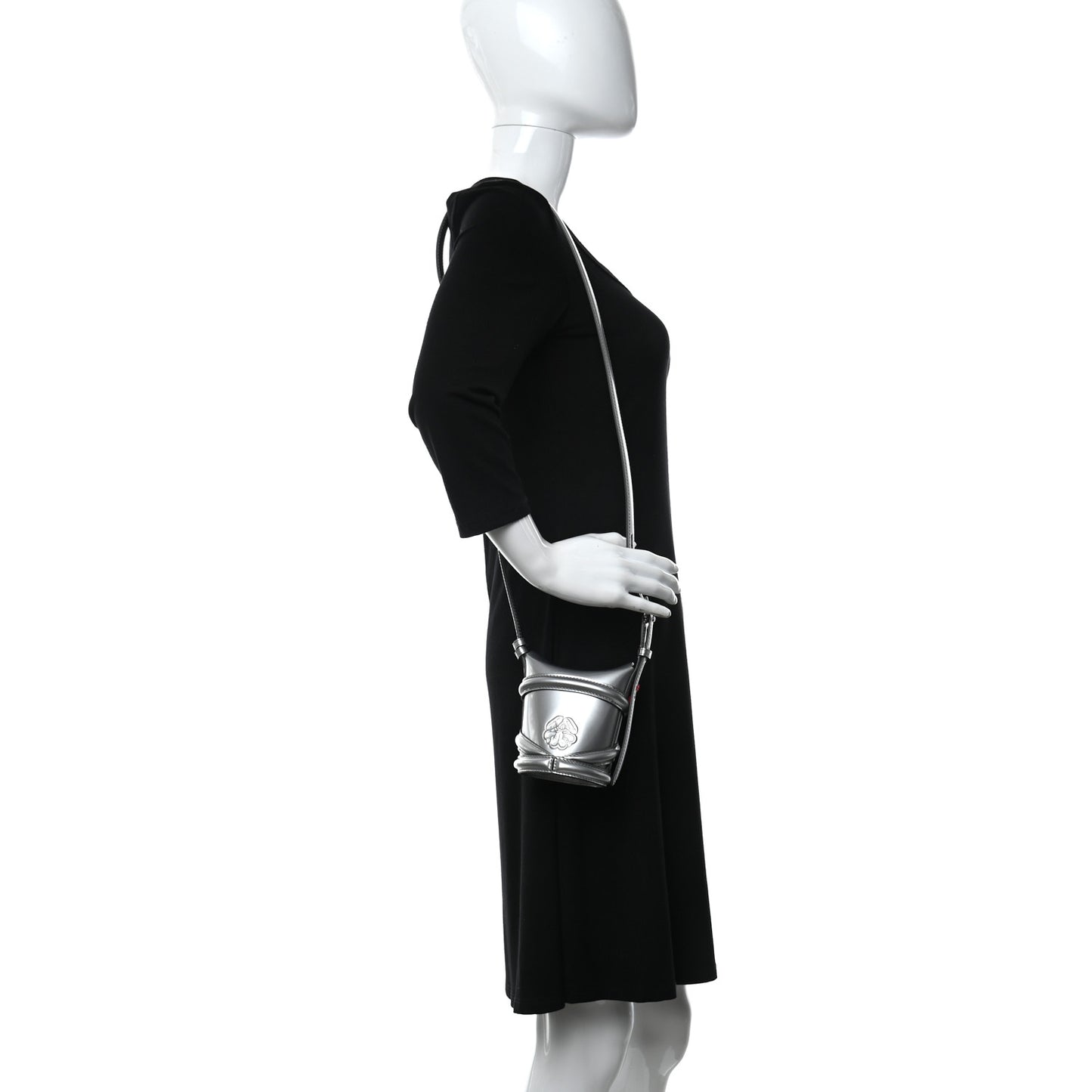Metallic Calfskin The Curve Mini Shoulder Bag Silver