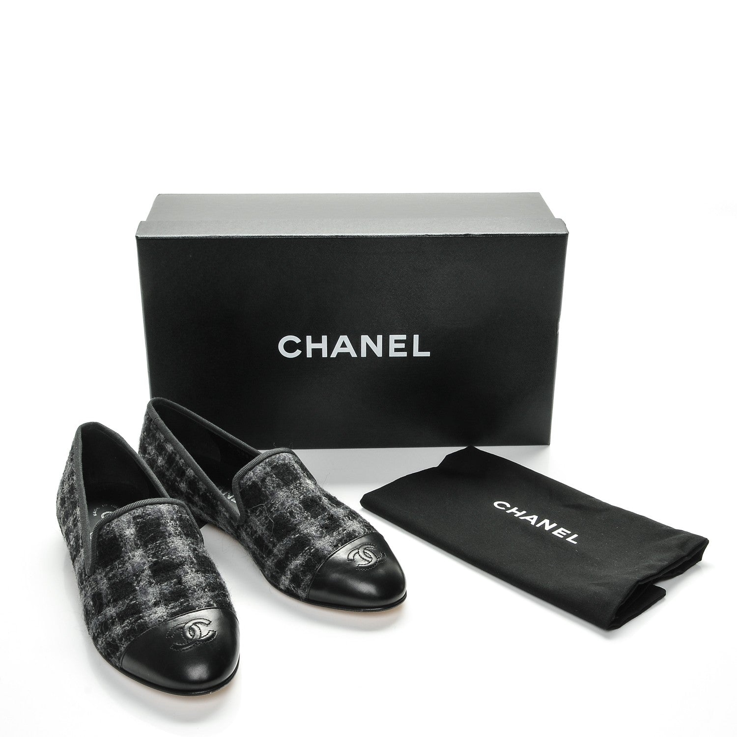 Chanel Tweed Lambskin Cap Toe Loafers 38 Blue Grey Black 11 of 11