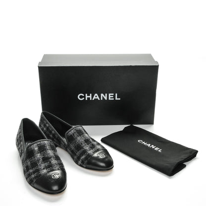 Chanel Tweed Lambskin Cap Toe Loafers 38 Blue Grey Black 11 of 11
