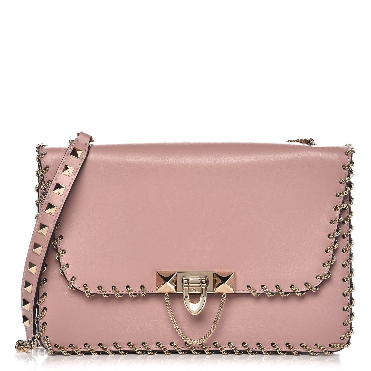 Vitello Groumette Small Rockstud Demilune Shoulder Bag Lipstick