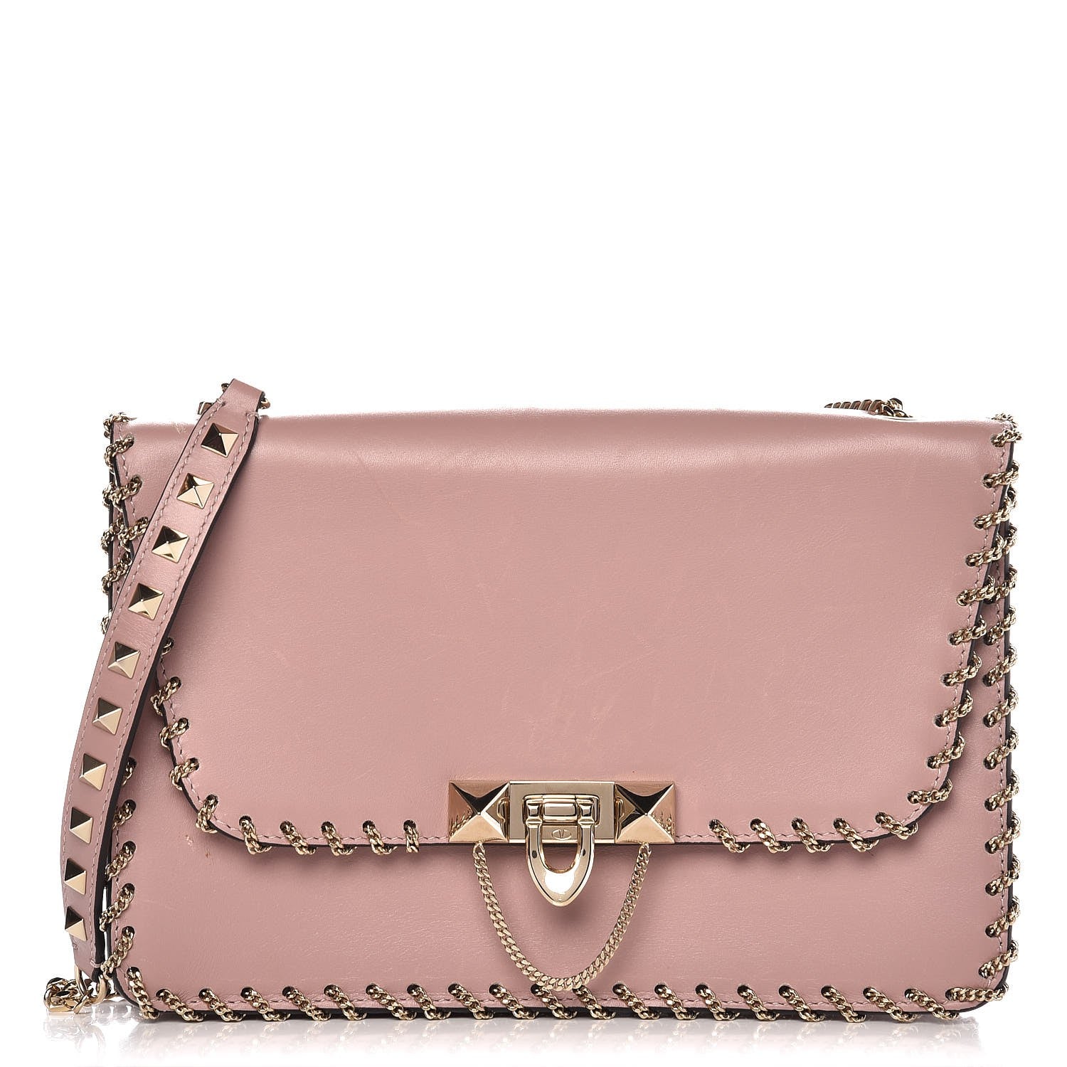Valentino Garavani Vitello Groumette Small Rockstud Demilune Shoulder Bag Lipstick 1 of 11