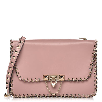 Valentino Garavani Vitello Groumette Small Rockstud Demilune Shoulder Bag Lipstick 1 of 11