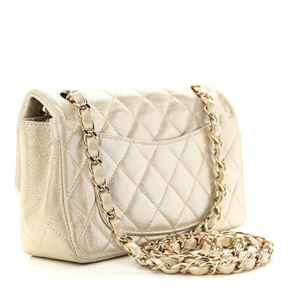 Chanel Iridescent Calfskin Quilted Mini Rectangular Flap Light Gold 3 of 11