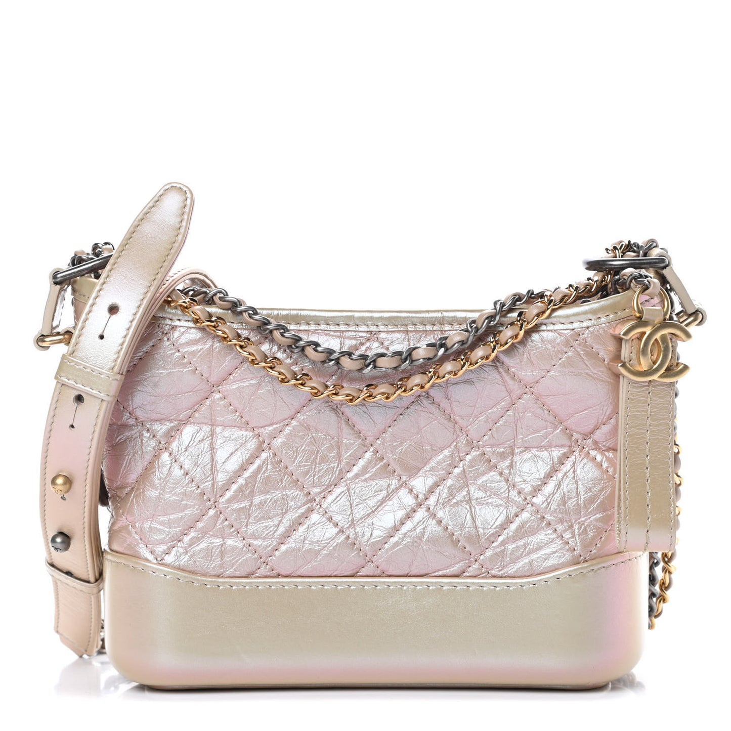 Iridescent Aged Calfskin Quilted Small Gabrielle Hobo Light Pink