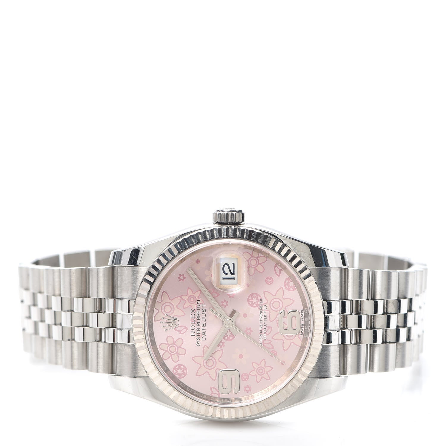 Rolex Stainless Steel 18K White Gold 36mm Oyster Perpetual Datejust Watch Pink Flowers 116234 2 of 7