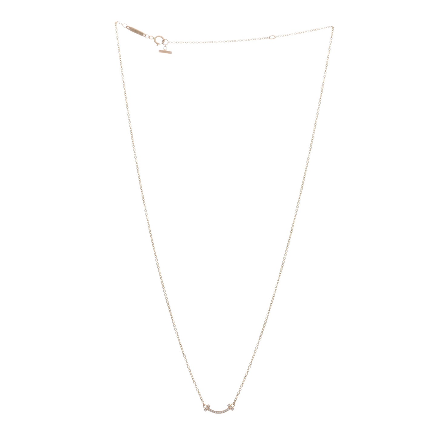 18K Rose Gold Diamond Mini T Smile Pendant Necklace