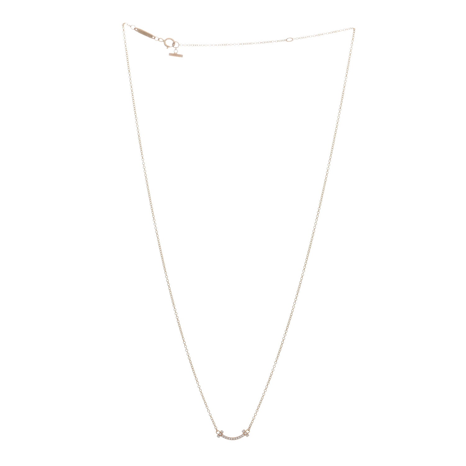 Tiffany 18K Rose Gold Diamond Mini T Smile Pendant Necklace 2 of 4
