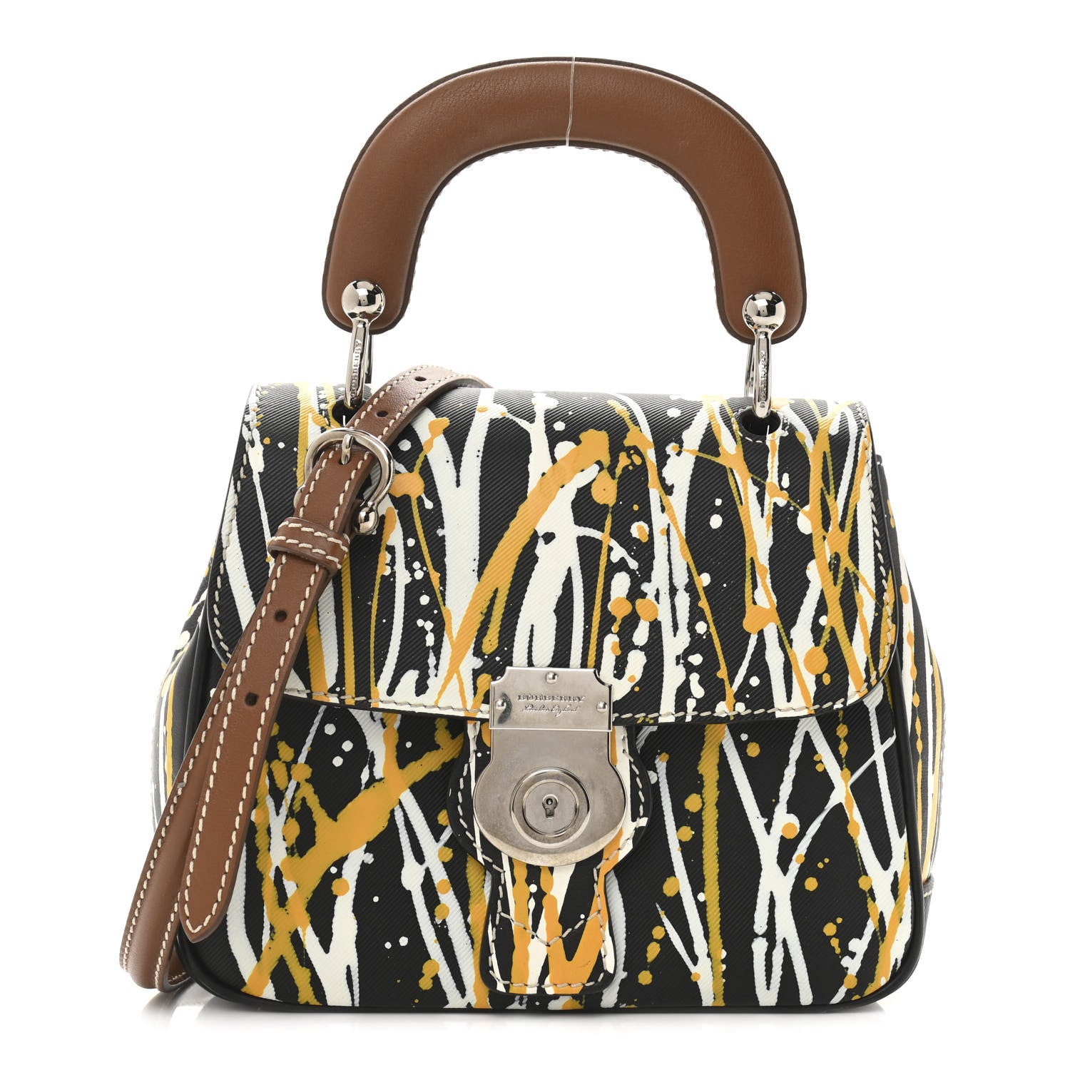 Burberry Trench Calfskin Splash Print Small DK88 Top Handle Bag Black 1 of 9
