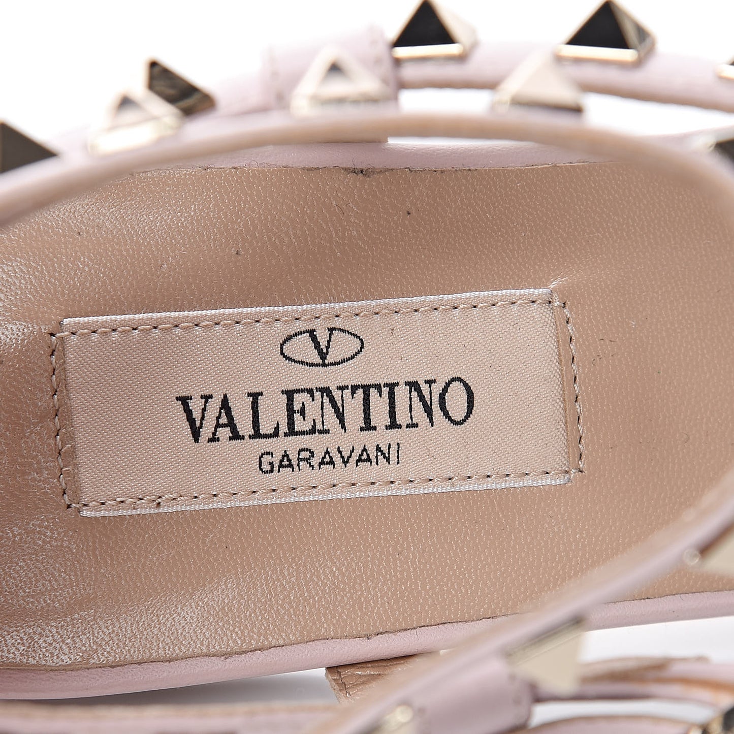 Calfskin Rockstud Ankle T-Strap Flat Sandals 36.5 Water Rose