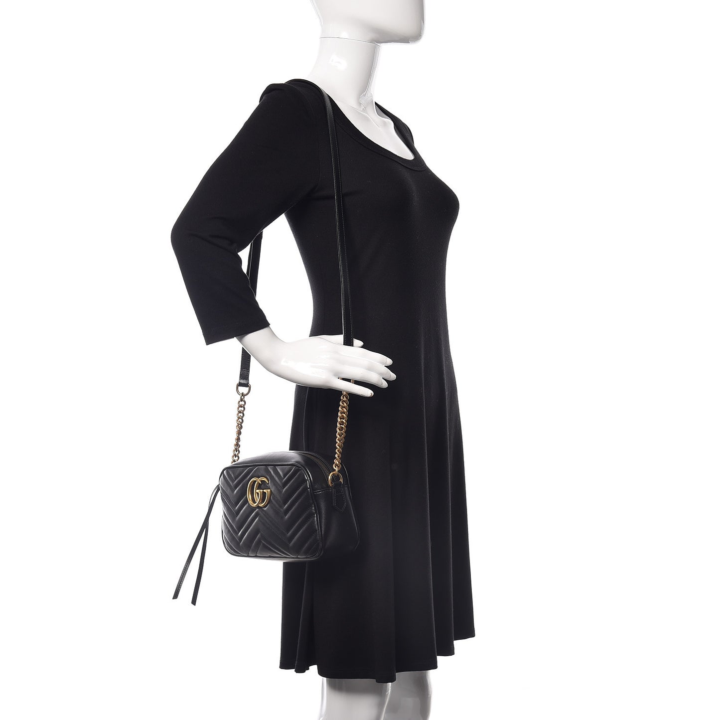 Calfskin Matelasse Small GG Marmont Chain Shoulder Bag Black
